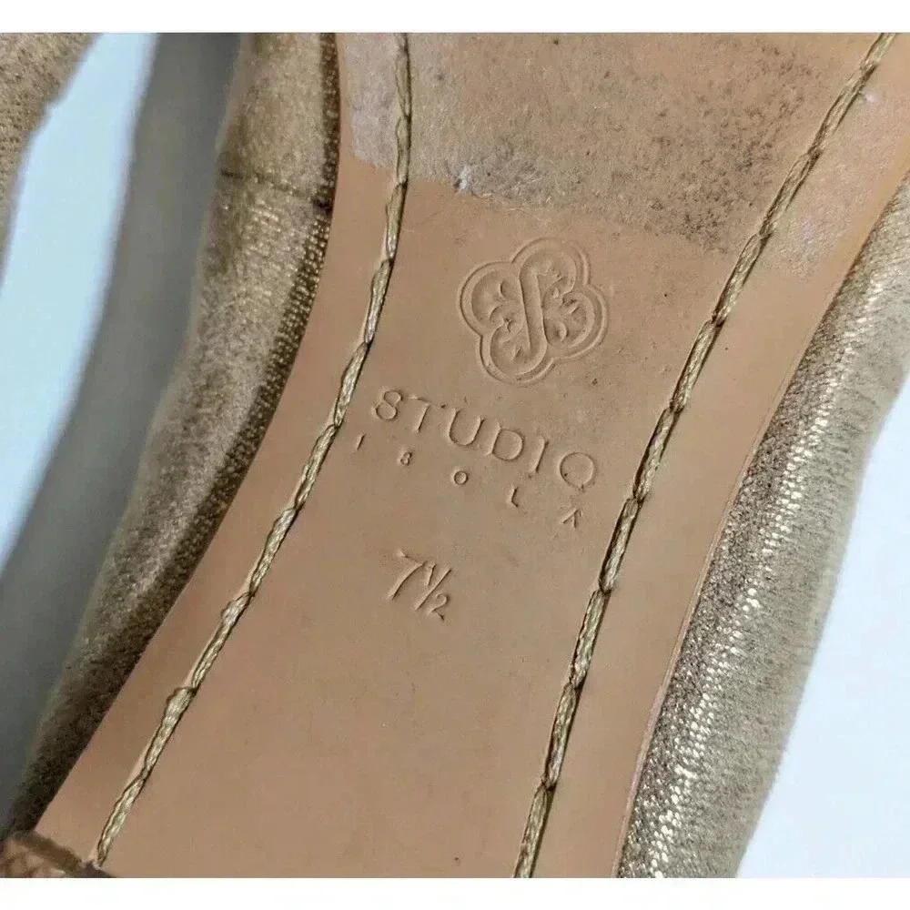 Studio Isola Metallic Gold Jacey Ballet Flats Size 7.5 Grommet Stud Details